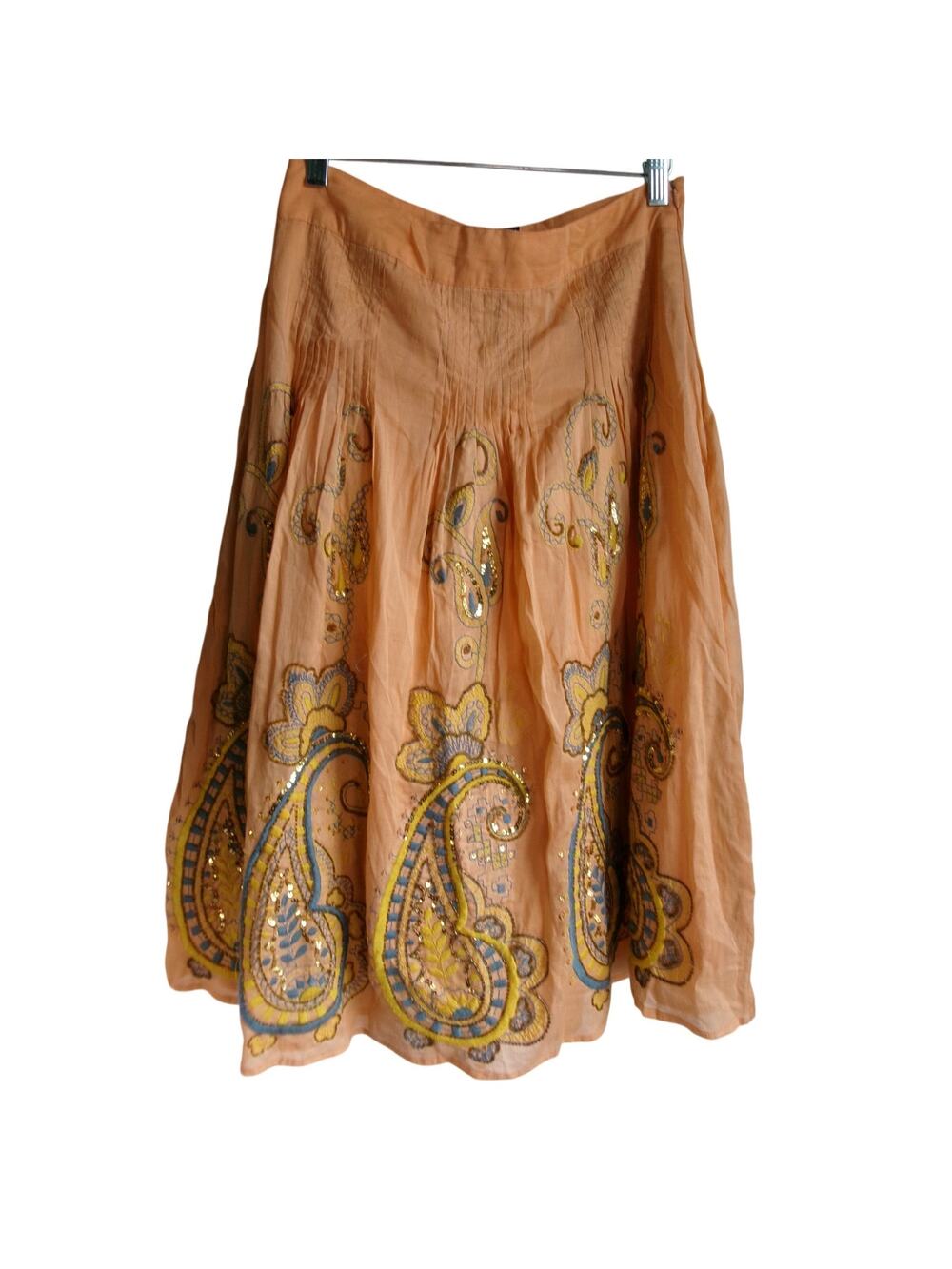 Persaman New York Embroidered Sequin Paisley Skirt Peach Size 6 NWT